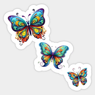 Three Magical Rainbow Colored Butterflies Sticker